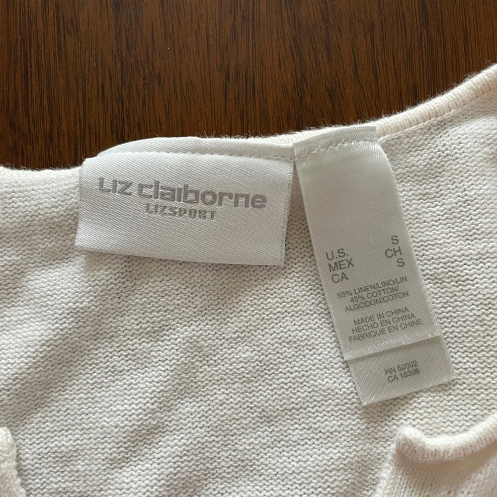 Liz Claiborne Cardigan Womens Small Cream Floral Embroidered Linen Blend Cottage